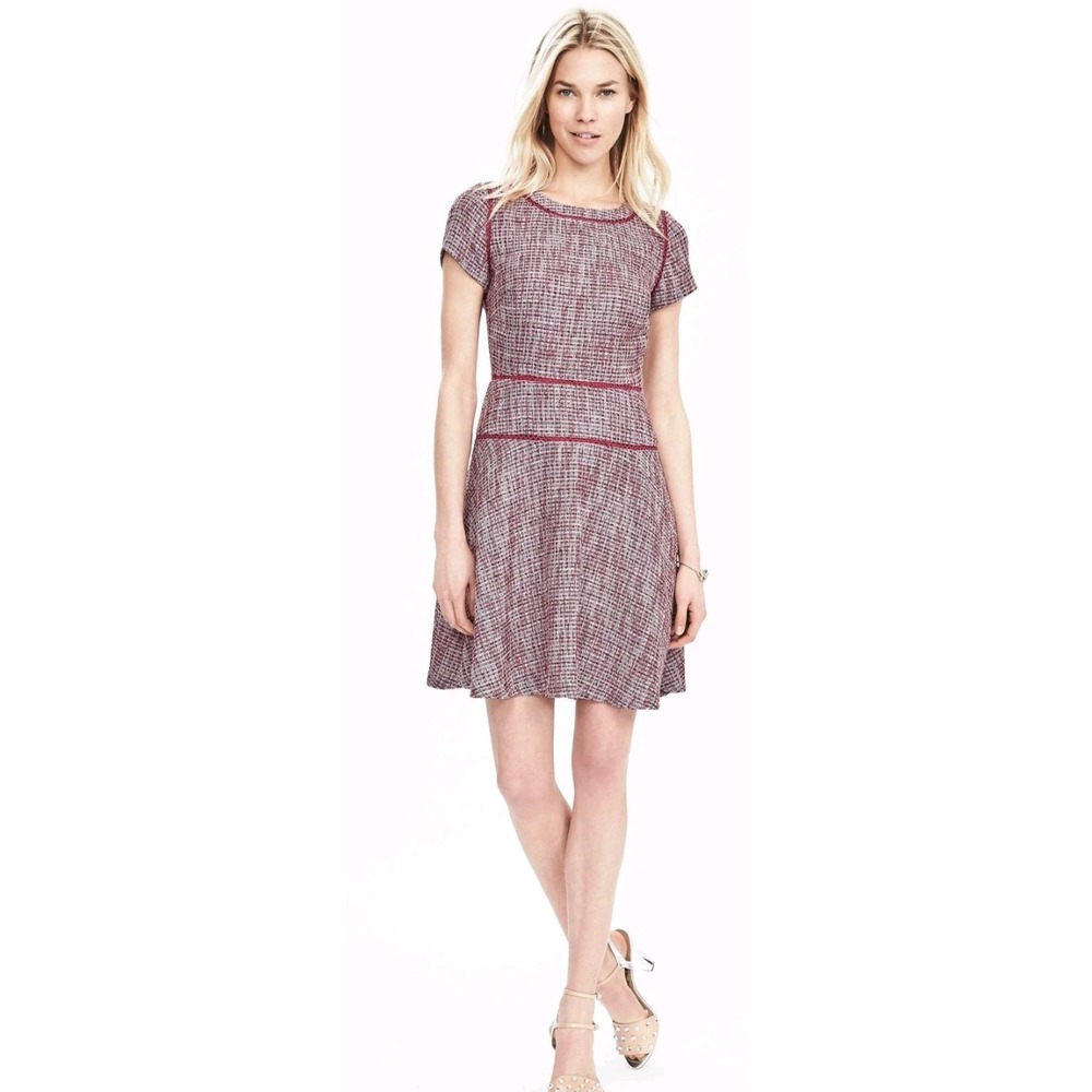 Banana Republic 0 purple pink white zip up fit and flare tweed party churchdress